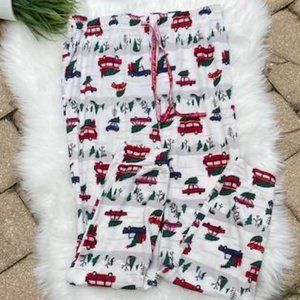 Muk Luks Butter Soft Cozy Christmas Lounge Pants PJ Pajama Truck Trees Sz Medium